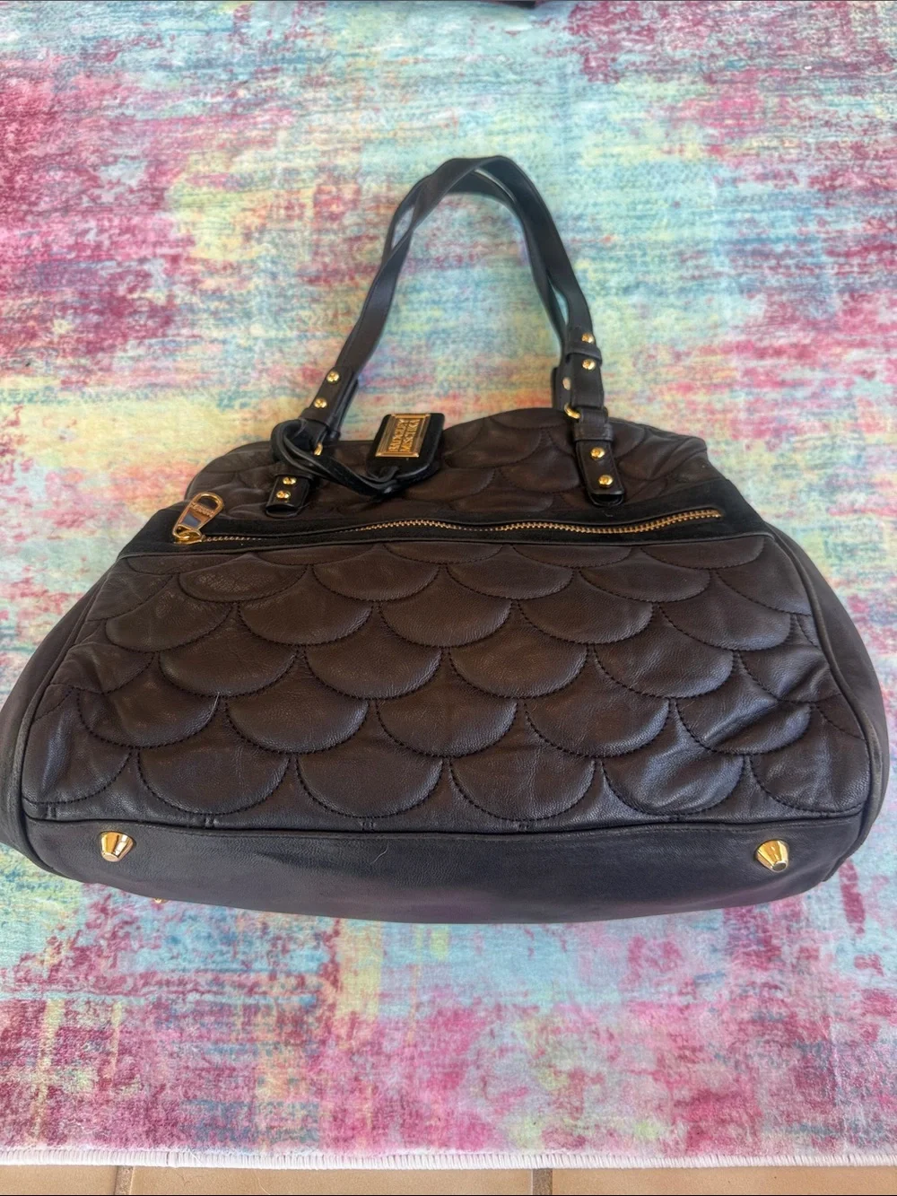 Badgley Mischka Black Quilted Tote with Gold Hardware
